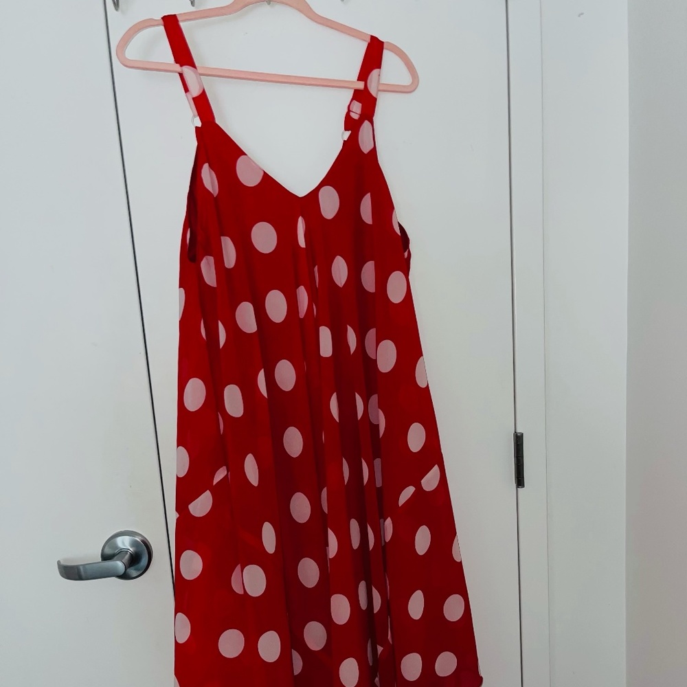 Plus Size - Red dress with white polk a dot design